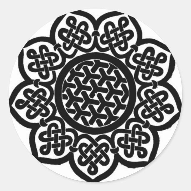 Sticker Rond GOTHIC SOLEIL Noir Blanc Celtique noeuds (Devant)