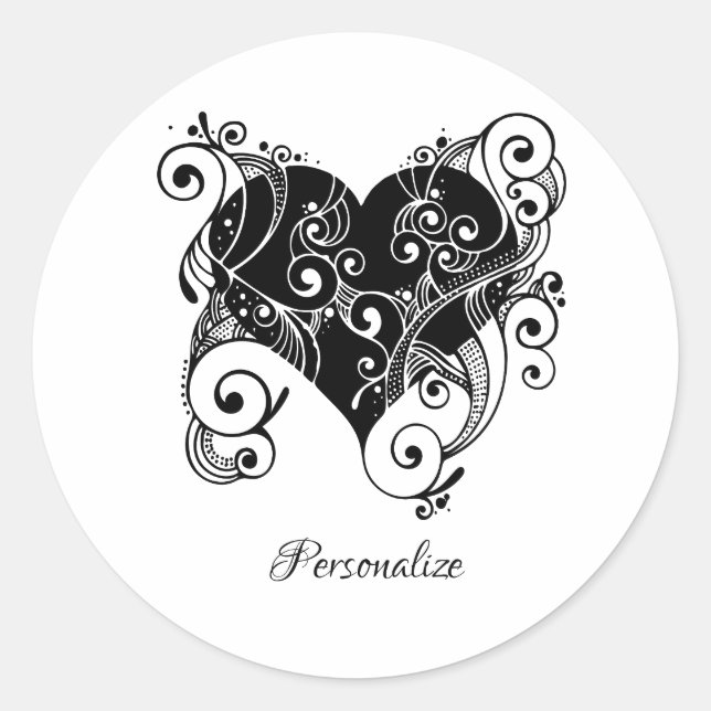 Sticker Rond Gothique Coeur Noir Tatouage Art Design Personnali (Devant)