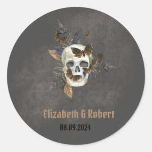 Sticker Rond Gothique Floral Mariage papillons crâne