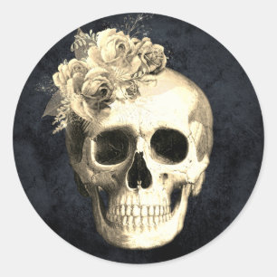 Sticker Rond Gothique Glam Crâne floral