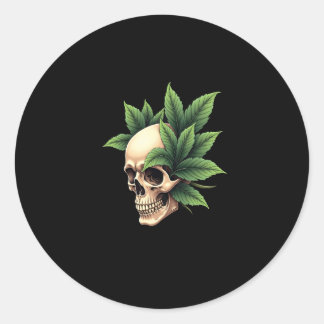 Sticker Rond Gothique Grunge Esthétique Crâne Feuille Tropicale