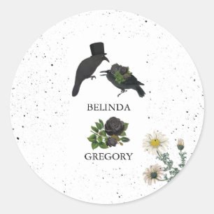 Sticker Rond Gothique Halloween noir Rose Corbeaux Mariage