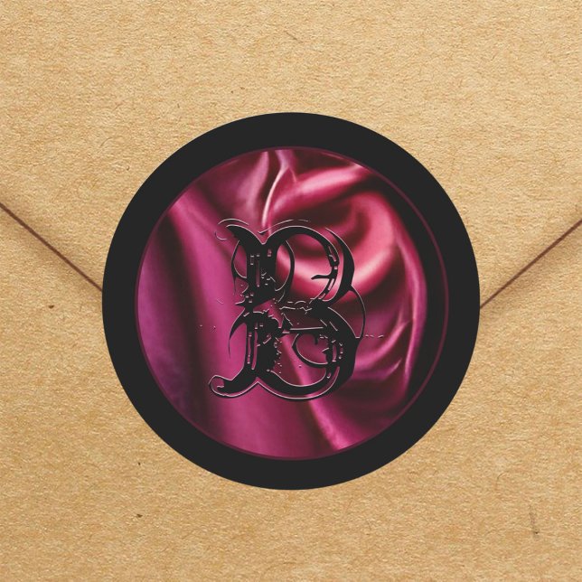 Sticker Rond Gothique Rouge Satin Tissu Vampy Noir Monogramme G (Créateur téléchargé)