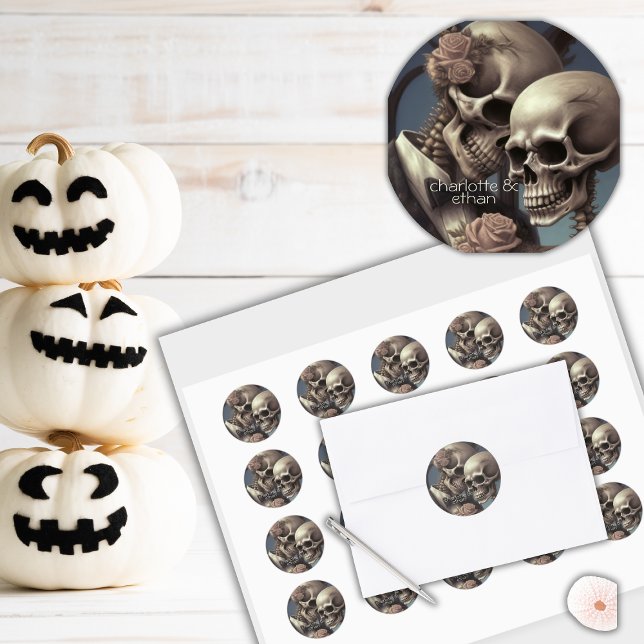 Sticker Rond Gothique Skeleton Couple Détails du Mariage (Créateur téléchargé)