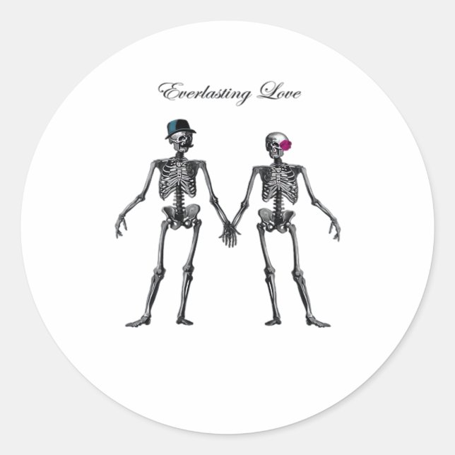 Sticker Rond Gothique Squelette Couple (Vieux Rose) Classique (Devant)