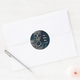 Sticker Rond Gothique Vintage crâne tournesol antique