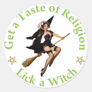Sticker Rond Goûtez à la religion - Choisissez une sorcière