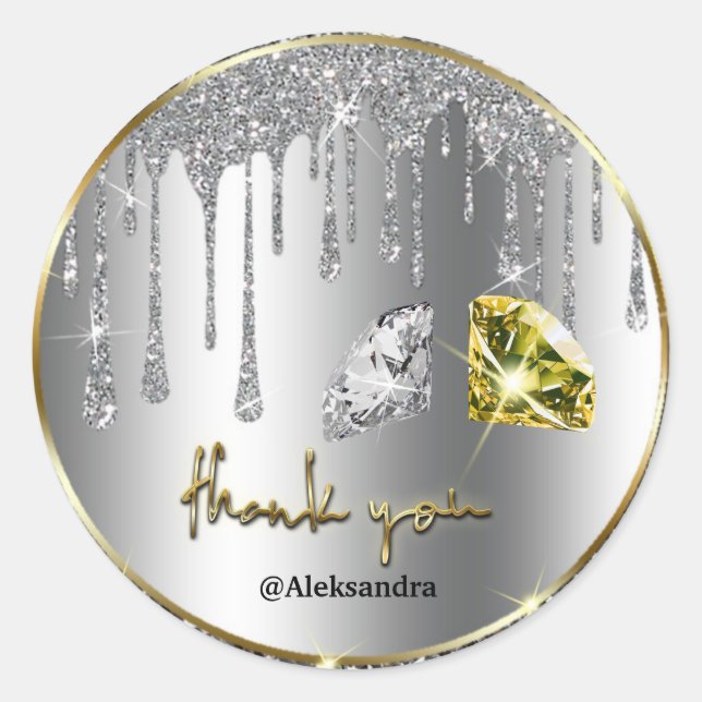 Sticker Rond goutte étincelante merci argent or (Devant)