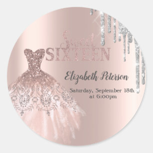Sticker Rond Gouttes de paillettes argentées cool, robe rose do
