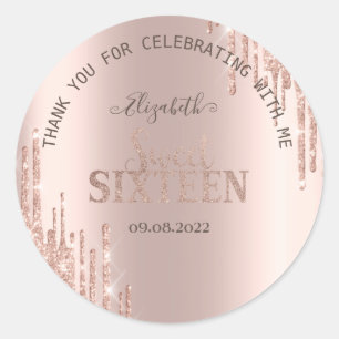 Sticker Rond Gouttes de paillettes modernes Rose Gold  Sweet 16