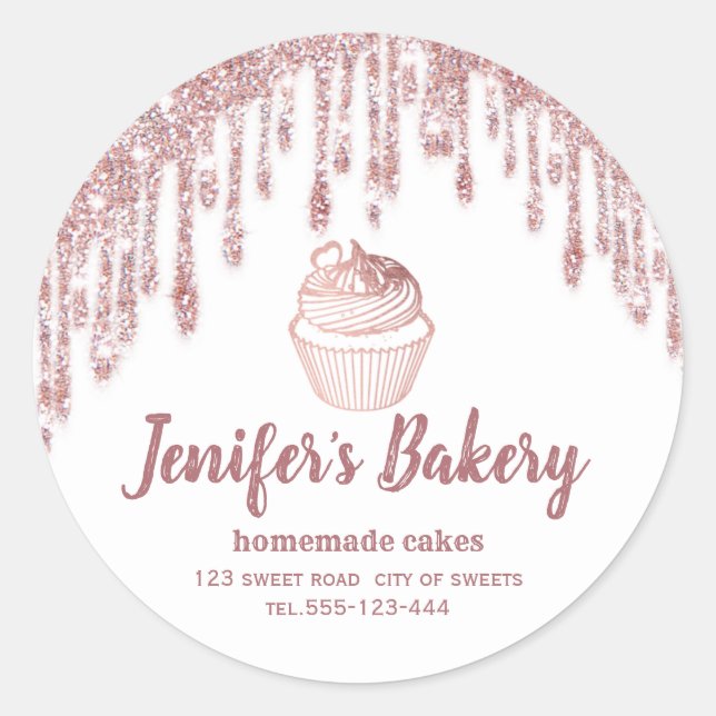 Sticker Rond gouttes d'or rose cupcakes et sucreries faits mais (Devant)