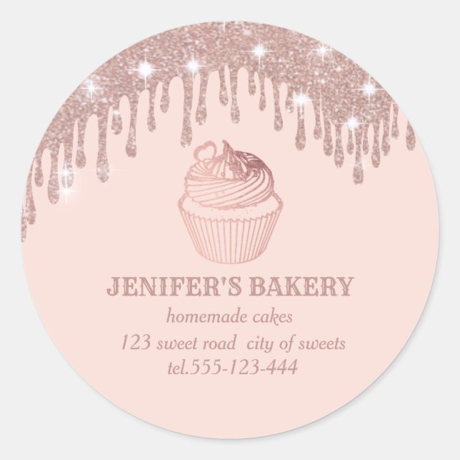 Sticker Rond gouttes d'or rose cupcakes et sucreries faits mais (Devant)