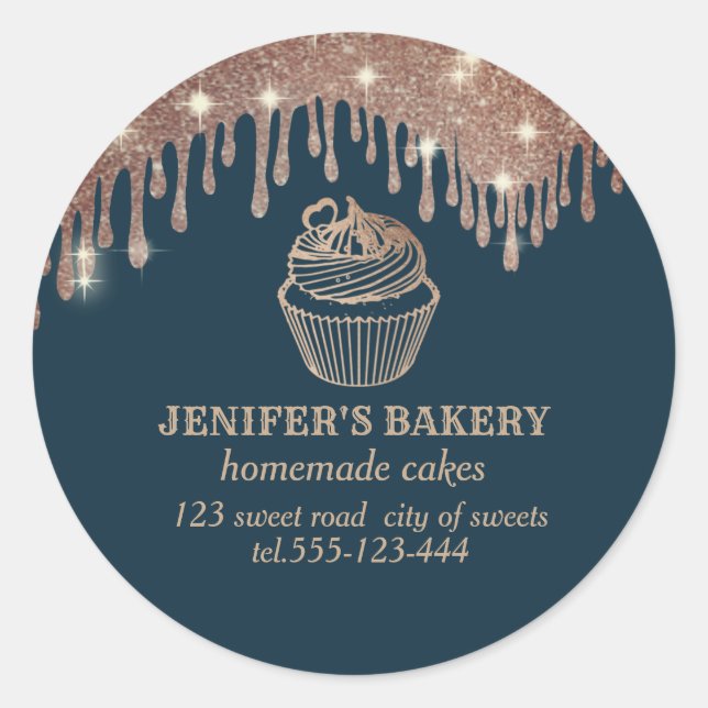 Sticker Rond gouttes d'or rose cupcakes et sucreries faits mais (Devant)