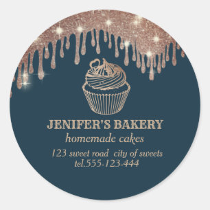Sticker Rond gouttes d'or rose cupcakes et sucreries faits mais