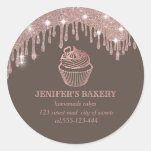 Sticker Rond gouttes d'or rose cupcakes et sucreries faits mais