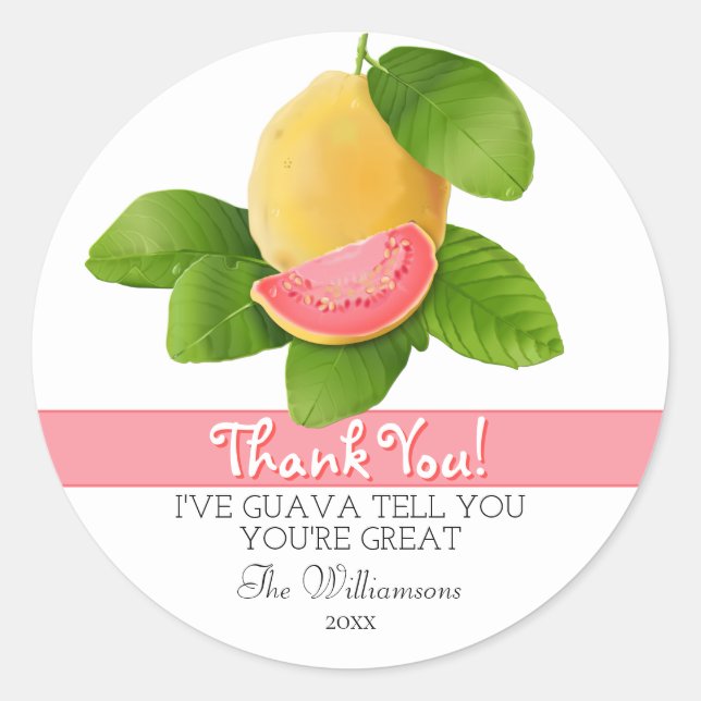 Sticker Rond Goyave Fruit Tropical | Merci (Devant)