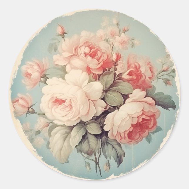 Sticker Rond Grace Rustique, Chic Shabby Rose (Devant)