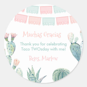 Sticker Rond Gracias Pastel Cactus Merci de la Fiesta mexicaine