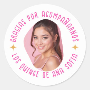 Sticker Rond Gracias por acompañarnos 15 quinceañera con foto