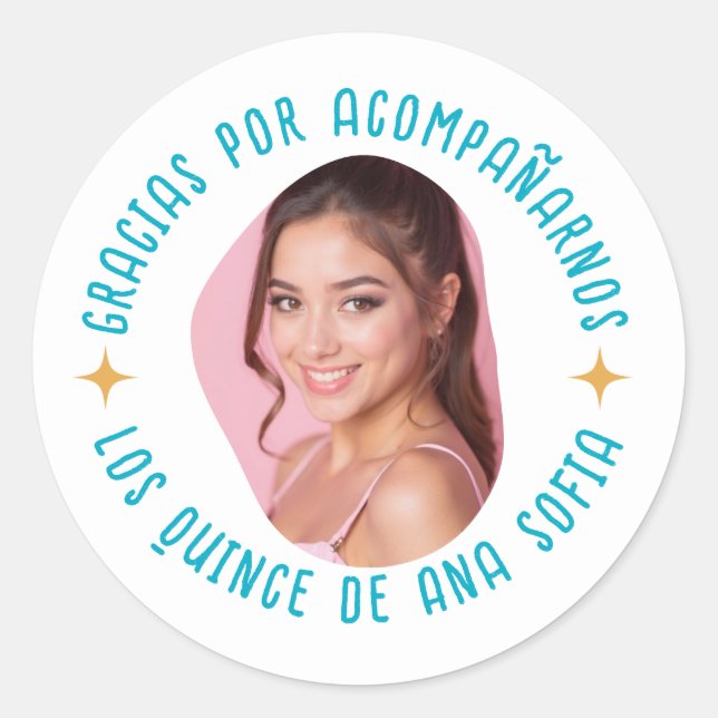 Sticker Rond Gracias por acompañarnos 15 quinceañera con foto (Devant)