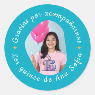 Sticker Rond Gracias por acompañarnos quinceañera con foto