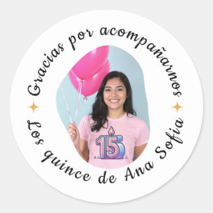 Sticker Rond Gracias por acompañarnos quinceañera con foto