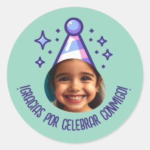 Sticker Rond Gracias por Celebrar Conmigo Fiesta con Foto