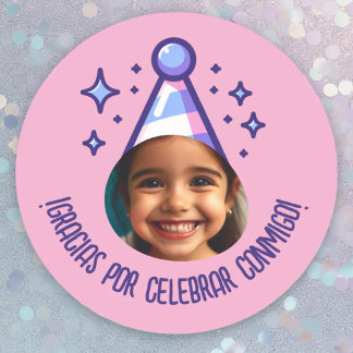 Sticker Rond Gracias por Celebrar Conmigo Fiesta con Foto