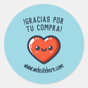 Sticker Rond Gracias Por Tu Compra Corazón Kawaii