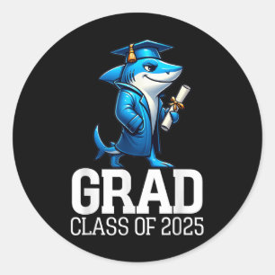 Sticker Rond Grad Cl De 2025 Garçons Shark Funny Gradua