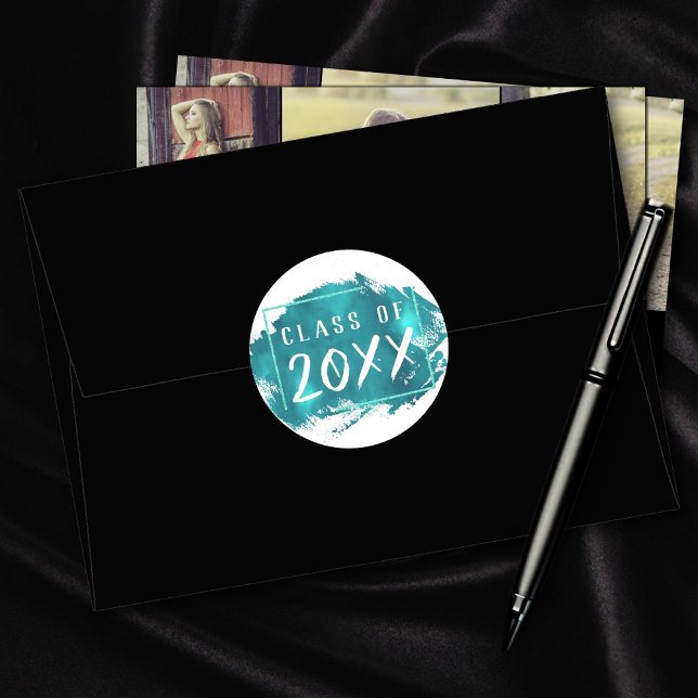 Sticker Rond Grad peint | Turquoise Splatter Brushstroke Party (Créateur téléchargé)