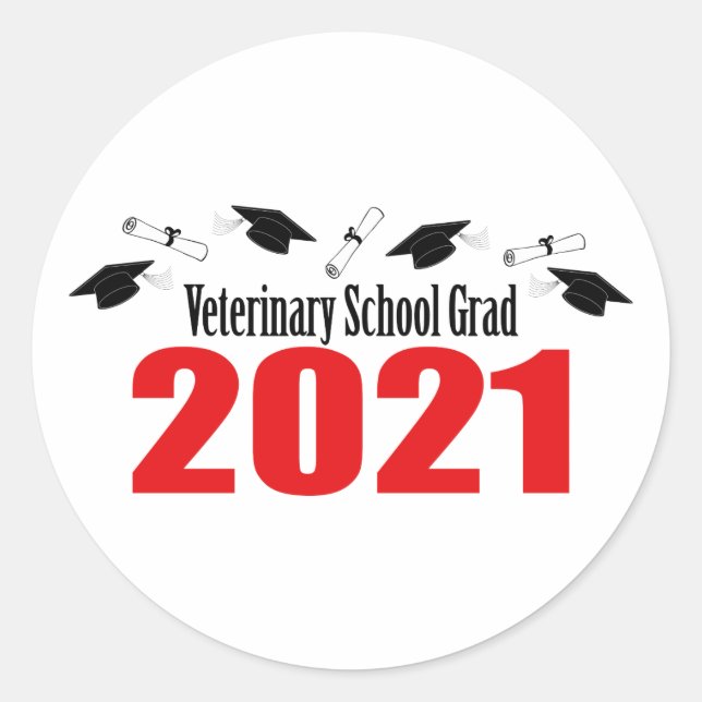 Sticker Rond Grade vétérinaire 2021 Caps and Diplomas (Devant)