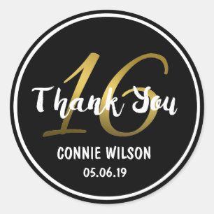 Sticker Rond Gradient Gold 16 Personnaliser 16 Merci d'annivers