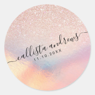 Sticker Rond Gradient holographique de Rose Gold Glitter Irides