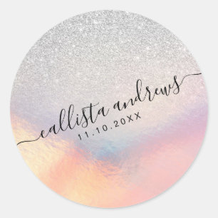 Sticker Rond Gradient holographique de Silver Glitter