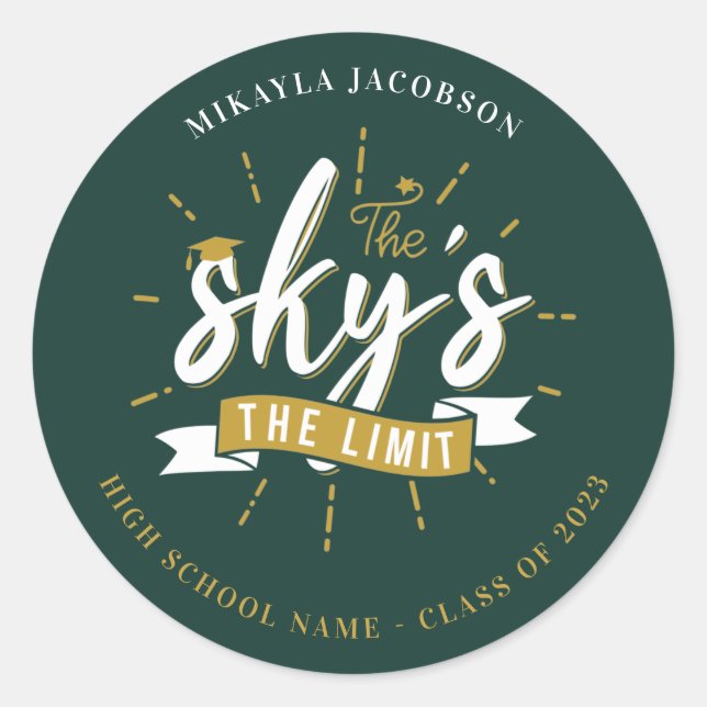 Sticker Rond Graduation 2023 The Sky's The Limit Graduate Gag (Devant)