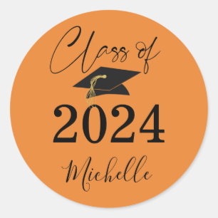 Sticker Rond Graduation 2024 Black Orange Script
