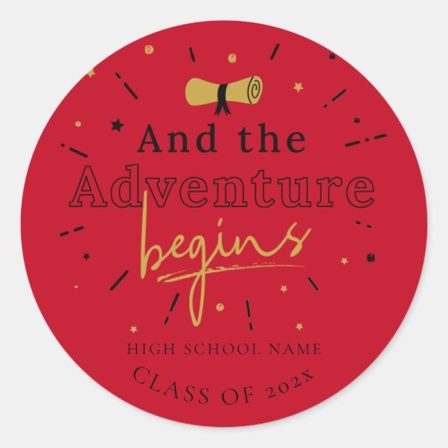 Sticker Rond Graduation 2025 Et L'Aventure Commence Rouge (Devant)