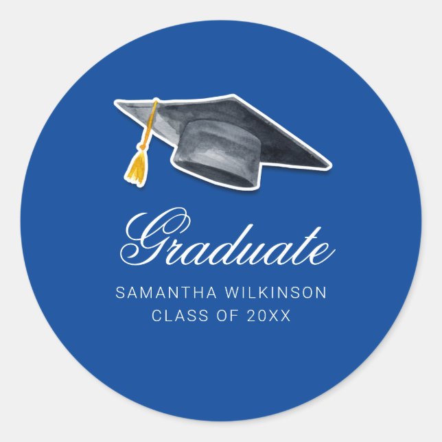 Sticker Rond Graduation 2025 Tassel Calligraphie bleu (Devant)