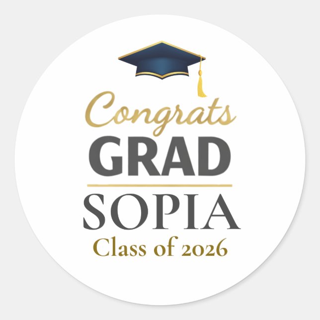 Sticker Rond Graduation 2026 Personalized Congrats Grad (Devant)