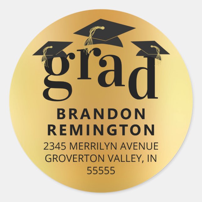 Sticker Rond Graduation Black Gold Grad Casquette Adresse de re (Devant)