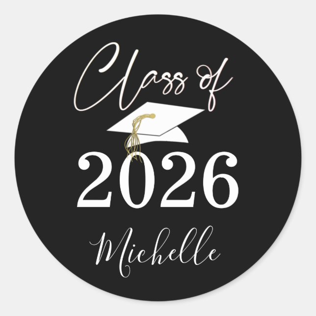 Sticker Rond Graduation Black Script Classe de 2024 (Devant)