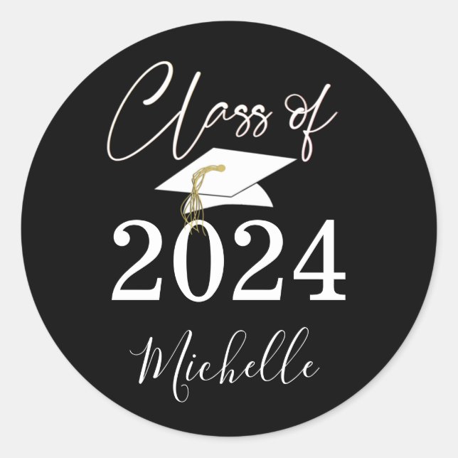 Sticker Rond Graduation Black Script Classe de 2024 (Devant)