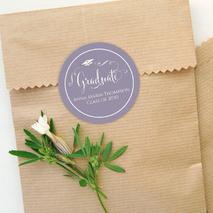 Sticker Rond Graduation Calligraphy Script Simple Pretty Purple