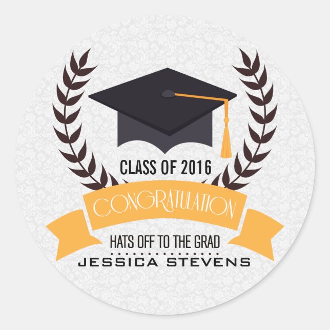 Sticker Rond Graduation Casquette noir et couronne (Devant)