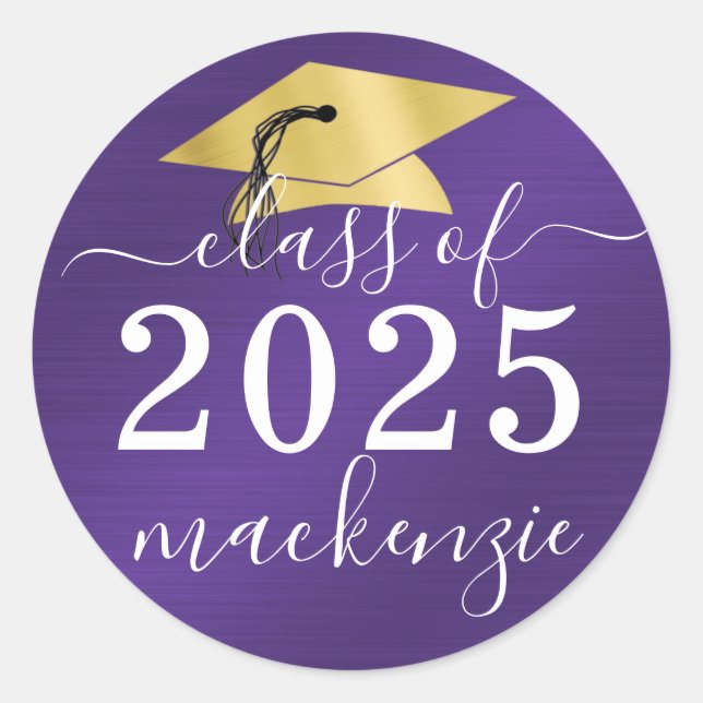 Sticker Rond Graduation Classe Of Metallic Script Purple (Devant)