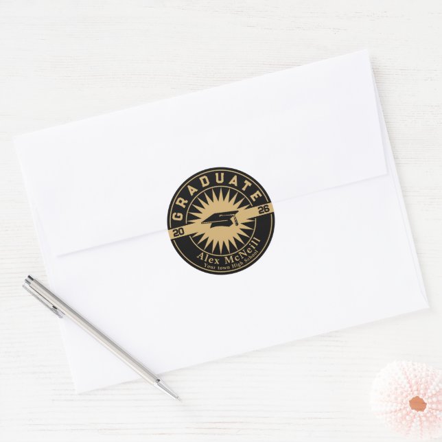 Sticker Rond Graduation Classic Gold & Black Template (Enveloppe)
