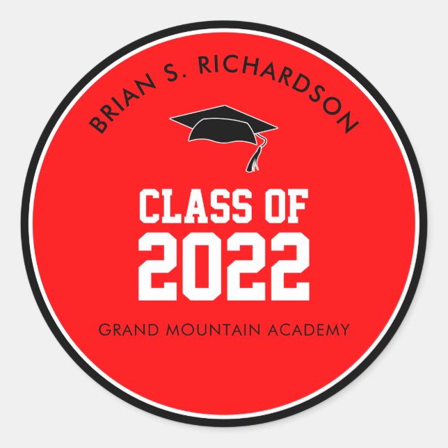 Sticker Rond Graduation Coutume rouge et noire (Devant)