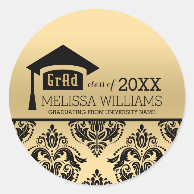 Sticker Rond Graduation de l'Elegant Gold & Black Damask 2016 (Devant)