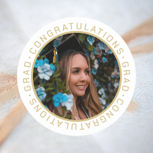 Sticker Rond Graduation Elegant Gold Photo personnalisée